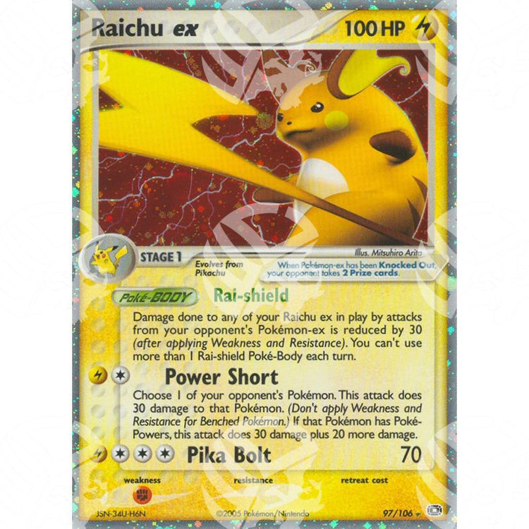 EX Smeraldo - Raichu ex - Holo Rare 97/106 - Warcard - EX Smeraldo - Raichu ex - Holo Rare 97/106 i prezzi più bassi sul mercato, solo da www.warcardshop.com! Carte singole, box, buste e mazzi.