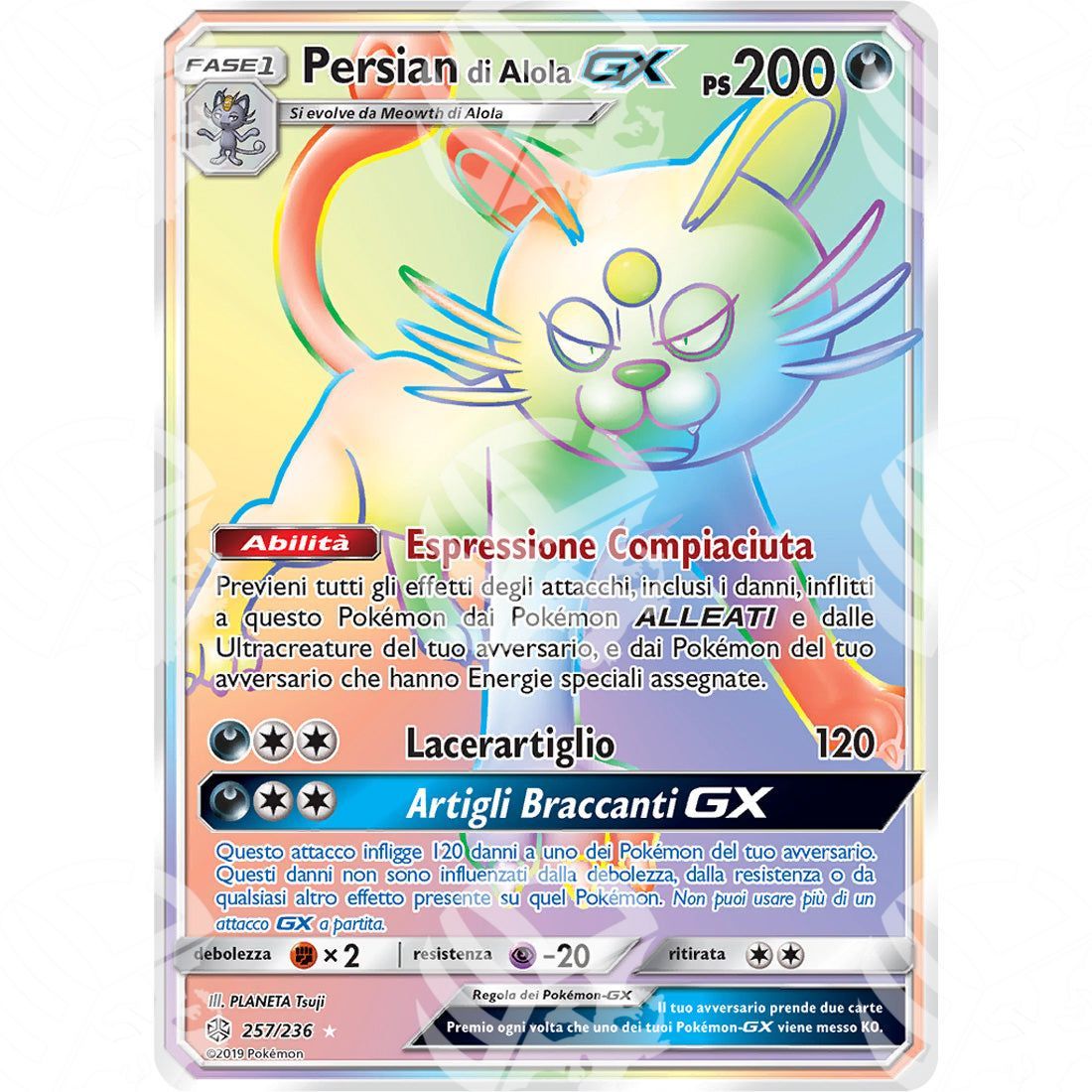 Eclissi Cosmica - Alolan Persian GX - Rainbow 257/236 - Warcard - Eclissi Cosmica - Alolan Persian GX - Rainbow 257/236 i prezzi più bassi sul mercato, solo da www.warcardshop.com! Carte singole, box, buste e mazzi.