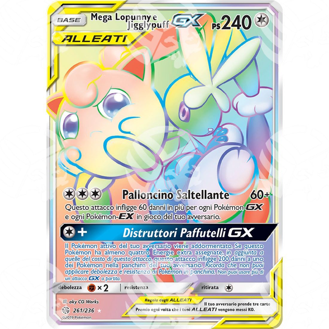 Eclissi Cosmica - Mega Lopunny & Jigglypuff GX - Rainbow 261/236 - Warcard - Eclissi Cosmica - Mega Lopunny & Jigglypuff GX - Rainbow 261/236 i prezzi più bassi sul mercato, solo da www.warcardshop.com! Carte singole, box, buste e mazzi.