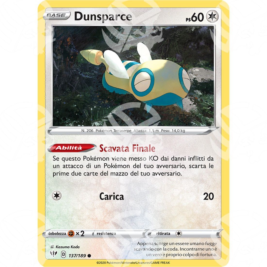 Fiamme Oscure - Dunsparce - 137/189 - Warcard - Fiamme Oscure - Dunsparce - 137/189 i prezzi più bassi sul mercato, solo da www.warcardshop.com! Carte singole, box, buste e mazzi.