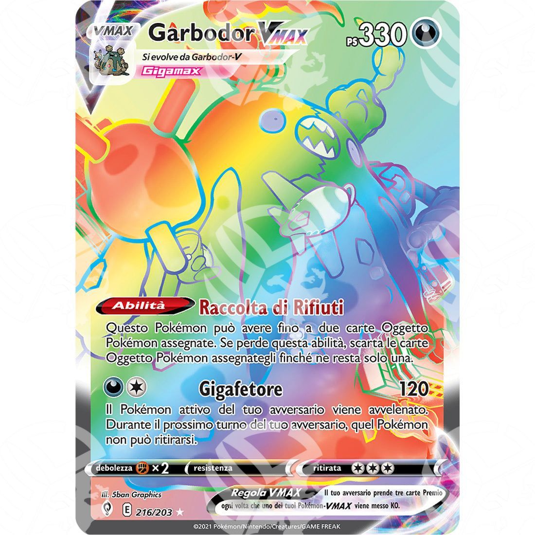 Evoluzioni Eteree - Garbodor VMAX - Rainbow Rare 216/203 - Warcard - Evoluzioni Eteree - Garbodor VMAX - Rainbow Rare 216/203 i prezzi più bassi sul mercato, solo da www.warcardshop.com! Carte singole, box, buste e mazzi.