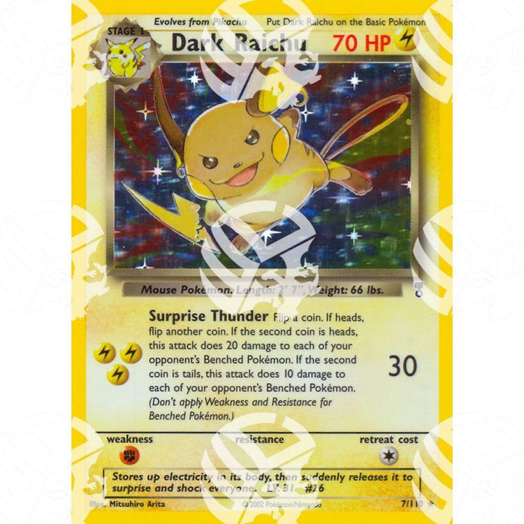 Legendary Collection - Dark Raichu - Holo Rare 7/110 - Warcard - Legendary Collection - Dark Raichu - Holo Rare 7/110 i prezzi più bassi sul mercato, solo da www.warcardshop.com! Carte singole, box, buste e mazzi.