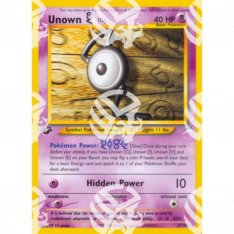 Neo Destiny - Unown G - 27/105 - Warcard - Neo Destiny - Unown G - 27/105 i prezzi più bassi sul mercato, solo da www.warcardshop.com! Carte singole, box, buste e mazzi.