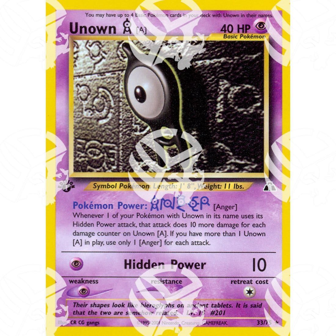 Neo Discovery - Unown A - 33/75 - Warcard - Neo Discovery - Unown A - 33/75 i prezzi più bassi sul mercato, solo da www.warcardshop.com! Carte singole, box, buste e mazzi.