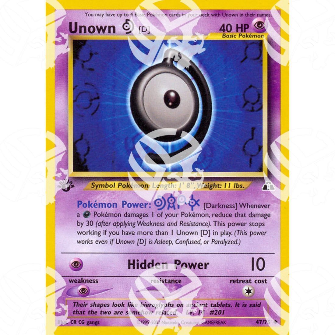 Neo Discovery - Unown D - 47/75 - Warcard - Neo Discovery - Unown D - 47/75 i prezzi più bassi sul mercato, solo da www.warcardshop.com! Carte singole, box, buste e mazzi.