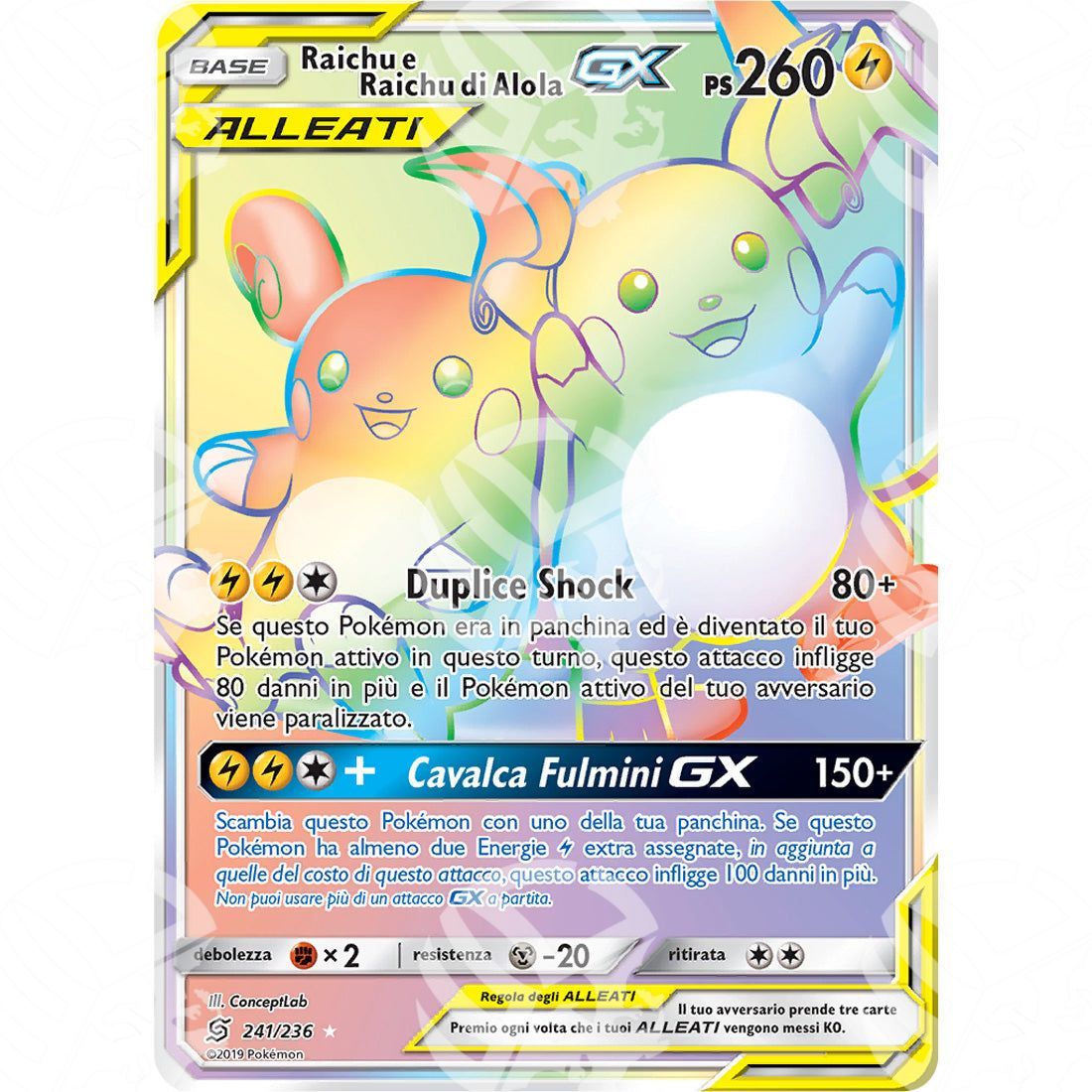 Sintonia Mentale - Raichu & Alolan Raichu GX - Rainbow 241/236 - Warcard - Sintonia Mentale - Raichu & Alolan Raichu GX - Rainbow 241/236 i prezzi più bassi sul mercato, solo da www.warcardshop.com! Carte singole, box, buste e mazzi.